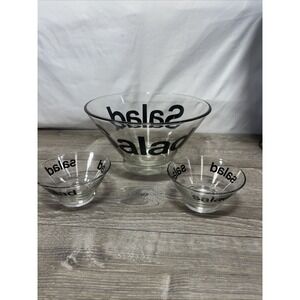MCM Glass Salad Bowl 3 Piece Set POP ART Wheaton Glass 1970s Midcentury Vintage